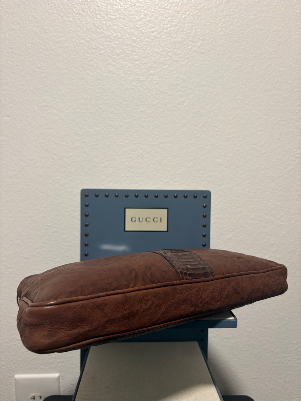 Jimmy Choo Large Brown Leather Clutch W/Animal Print Detail & COA - Picture 4 of 6